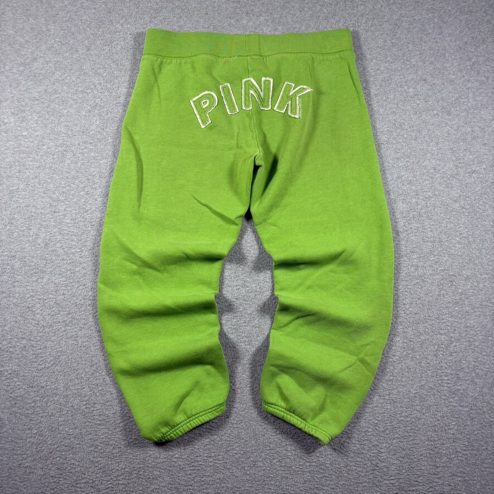 Vintage VS PINK Sweatpants Womens S Green Low Rise Y2K Spellout 2000s Mallgoth